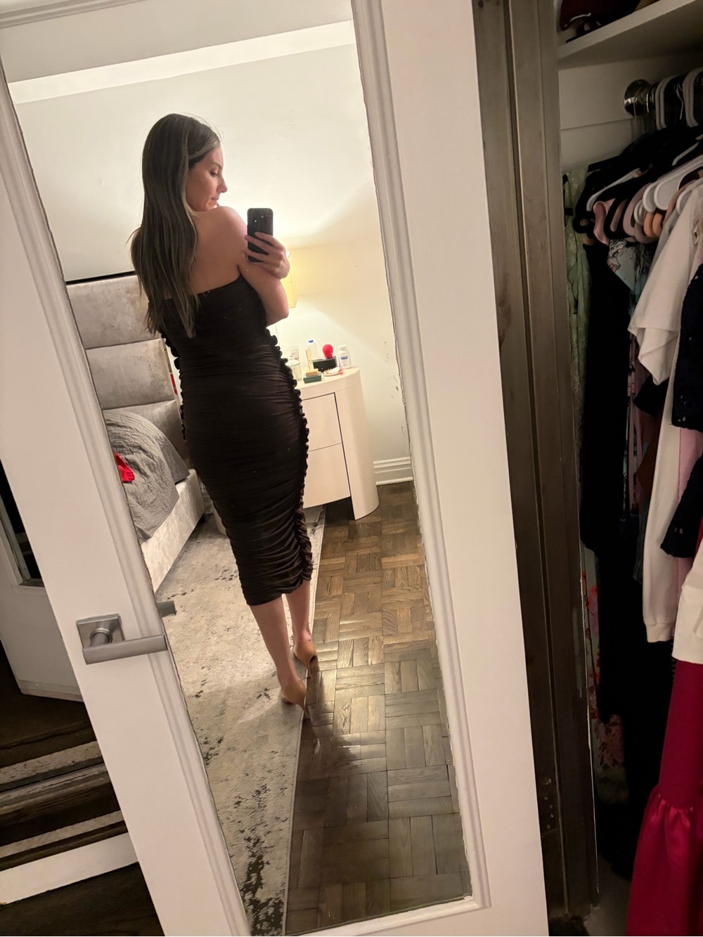 AFRM Java Brown Ruched Slip Dress - Picture 2 of 5